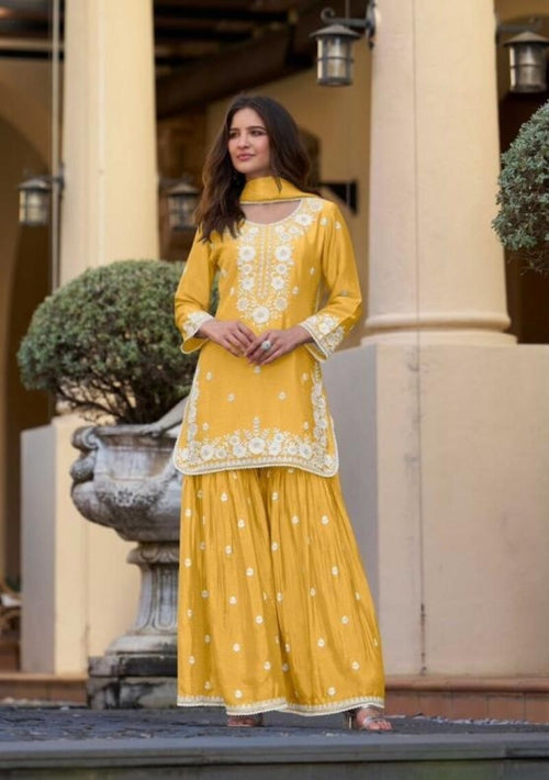 Chinon Silk Lucknowi Work Festive Look Gharara Sets By Aarshi Fashions 4301