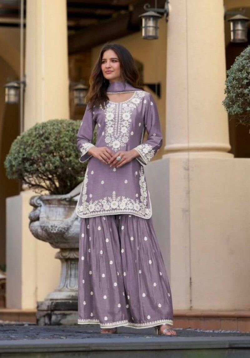 Chinon Silk Lucknowi Work Festive Look Gharara Sets By Aarshi Fashions 4301
