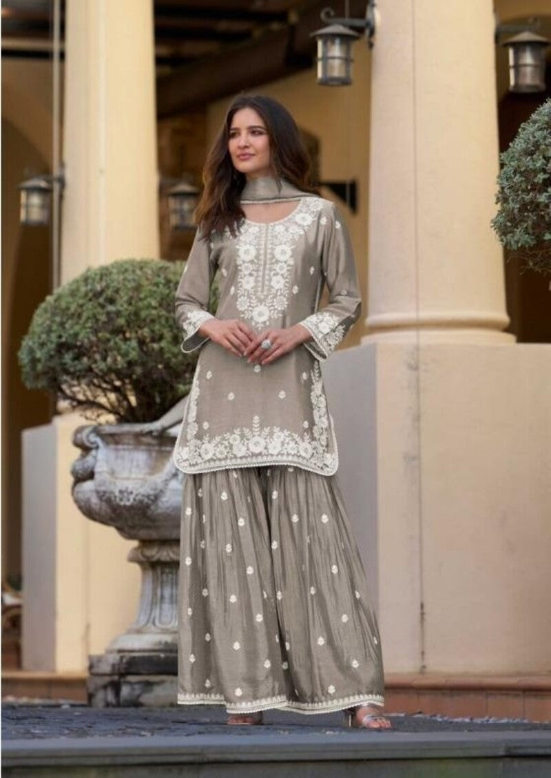 Chinon Silk Lucknowi Work Festive Look Gharara Sets By Aarshi Fashions 4301