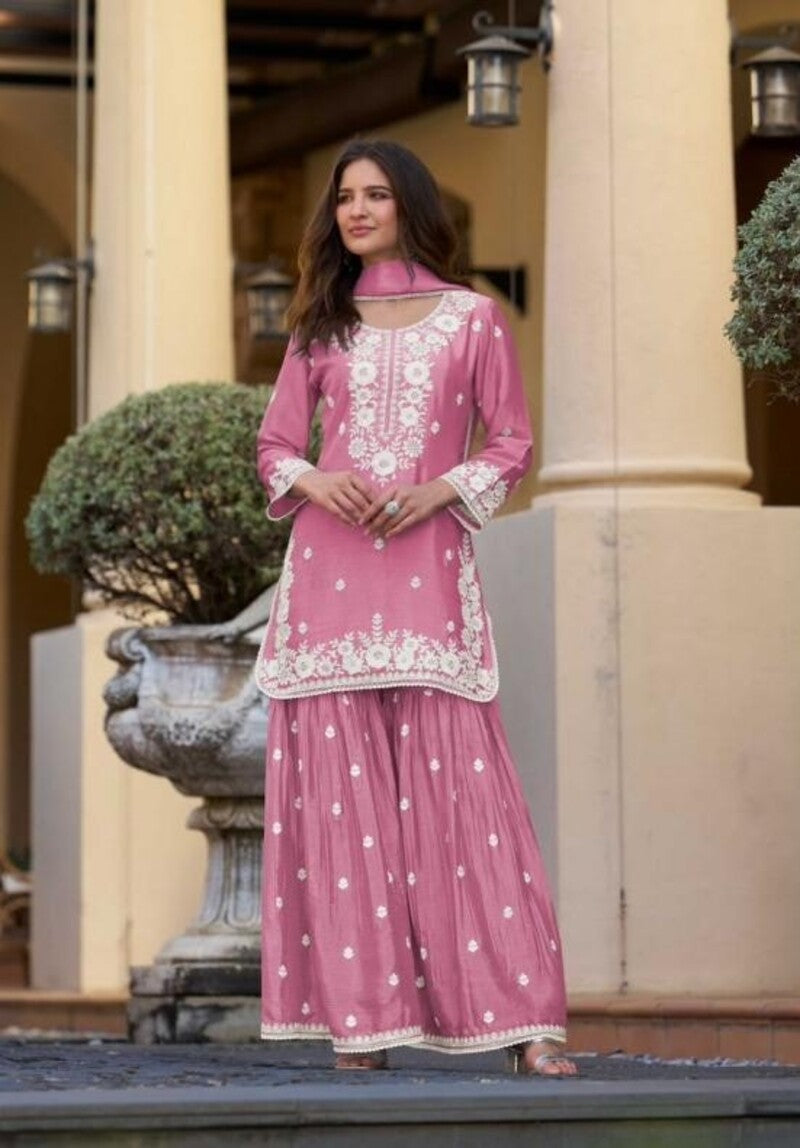 Chinon Silk Lucknowi Work Festive Look Gharara Sets By Aarshi Fashions 4301