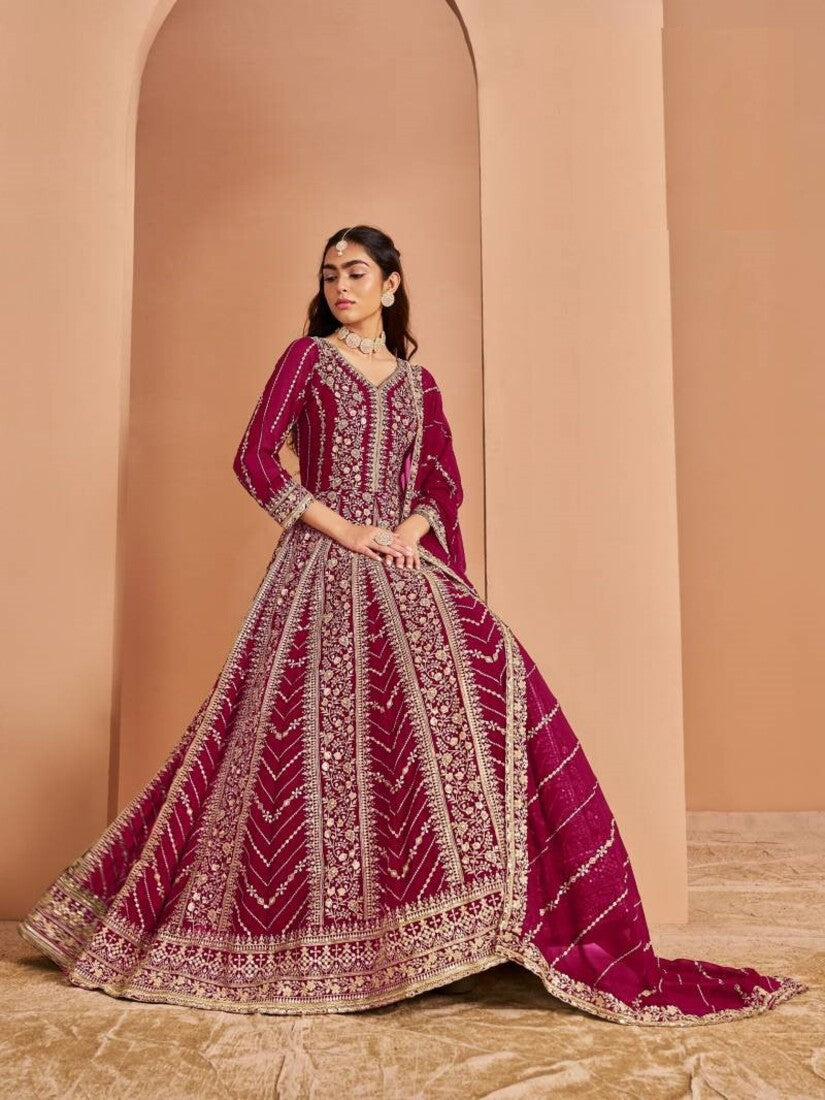 Anarkali Style Georgette Semi Stitched Wedding Gown 213