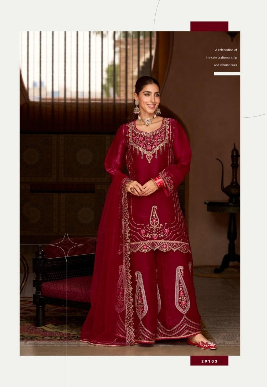 Tissue Silk Handwork Wedding Sharara Suit 29101