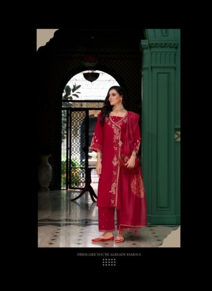 Festive Look Angrakha Style Mirror Work Silk Full Stitched Suit 26801