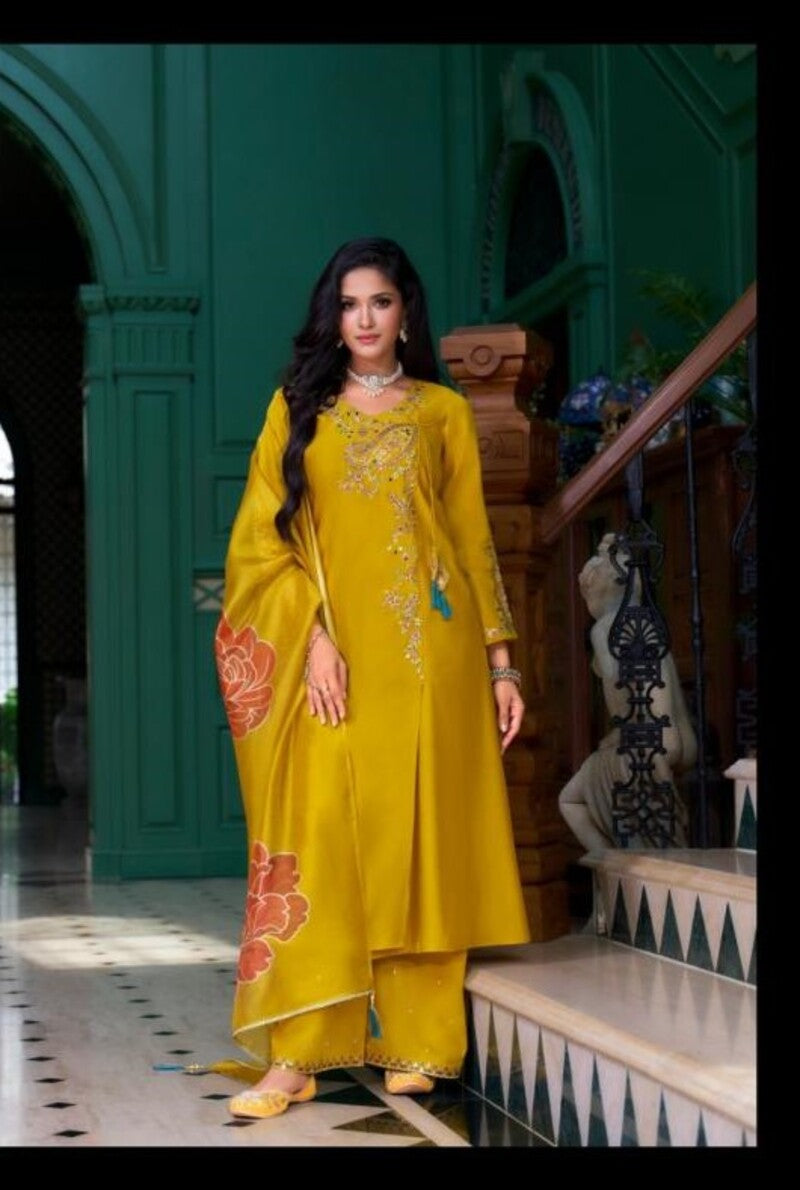 Festive Look Angrakha Style Mirror Work Silk Full Stitched Suit 26801