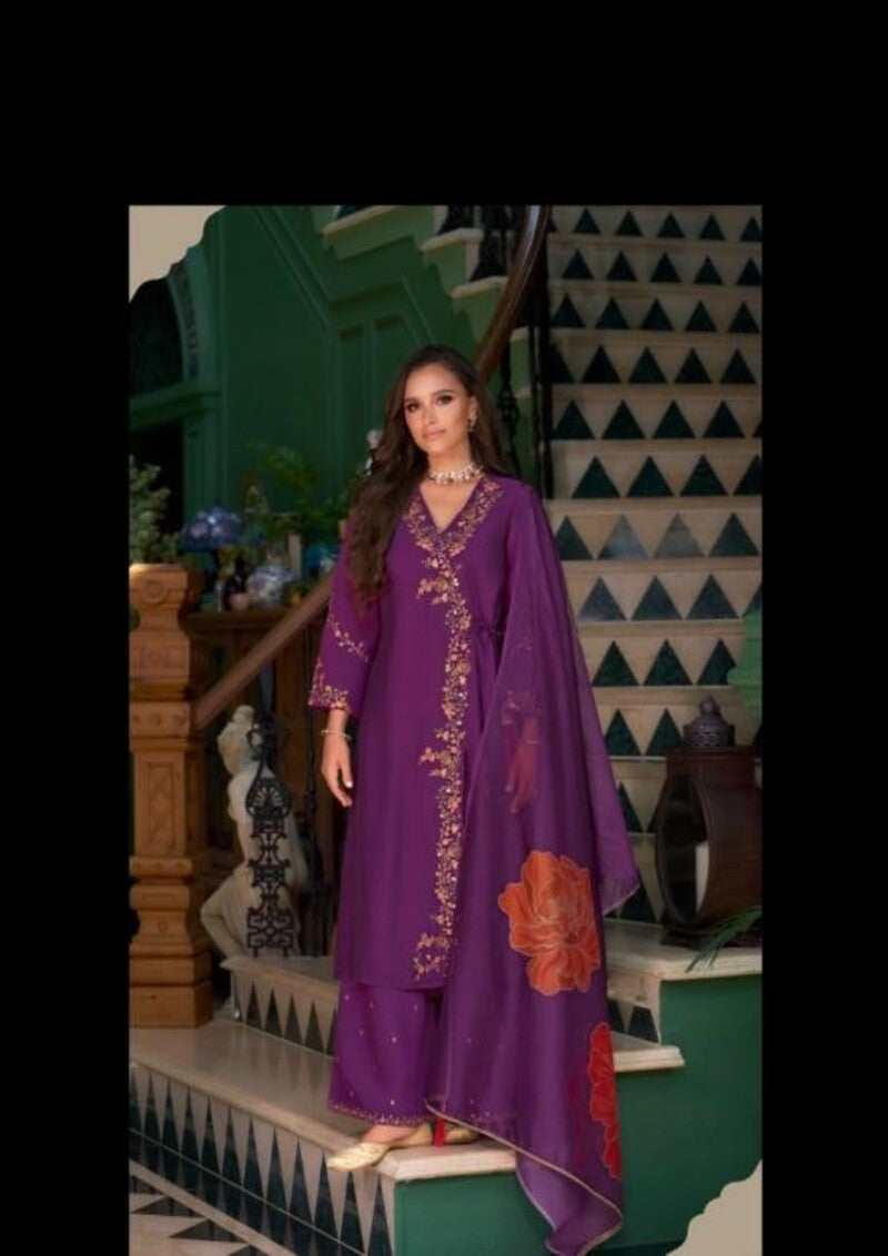Festive Look Angrakha Style Mirror Work Silk Full Stitched Suit 26801