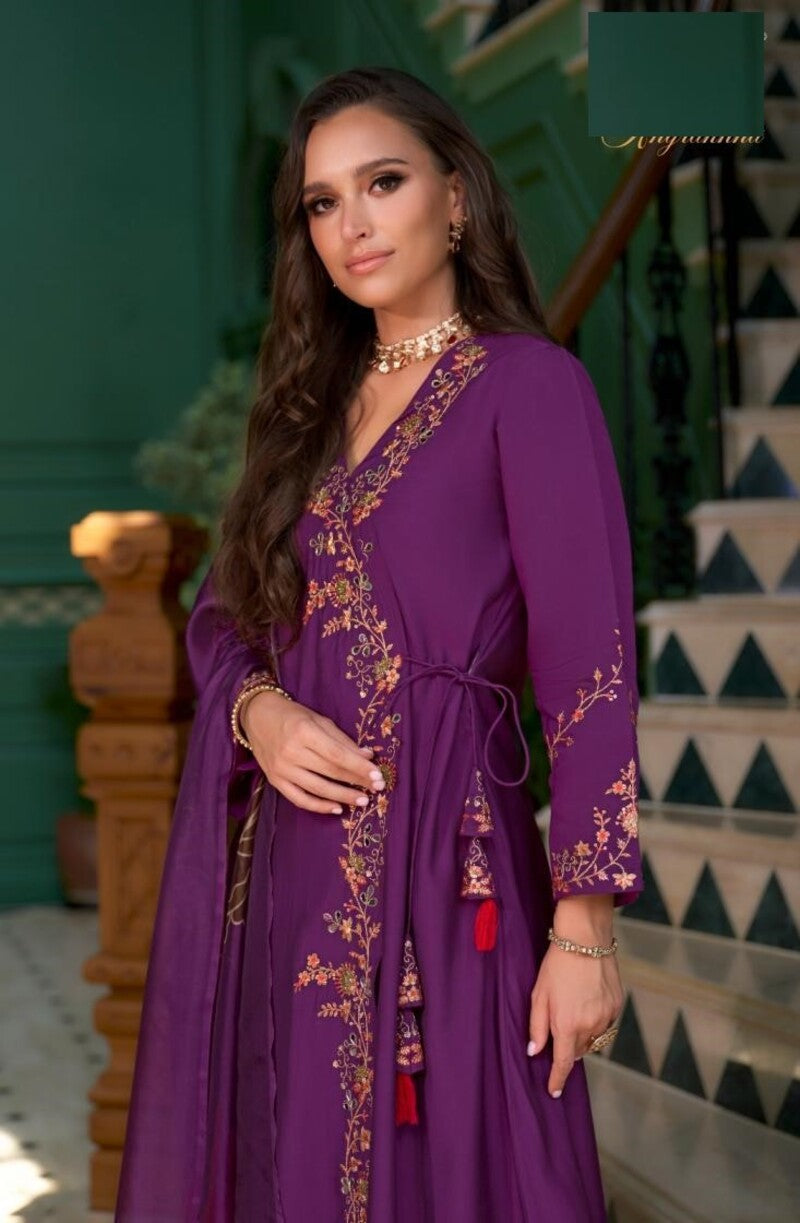 Festive Look Angrakha Style Mirror Work Silk Full Stitched Suit 26801