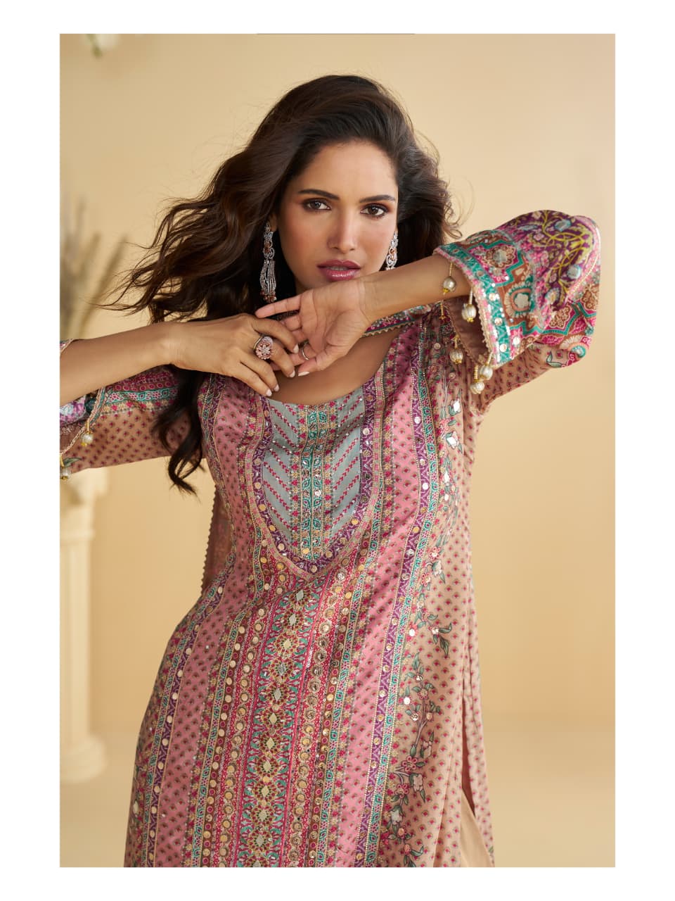 Digital Print Mirror Work Heavy Palazzo Set 10113