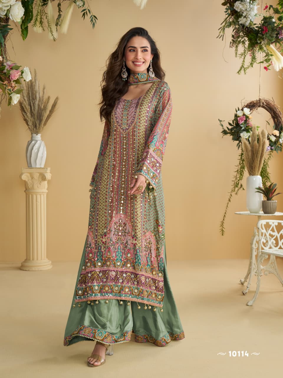 Digital Print Mirror Work Heavy Palazzo Set 10113