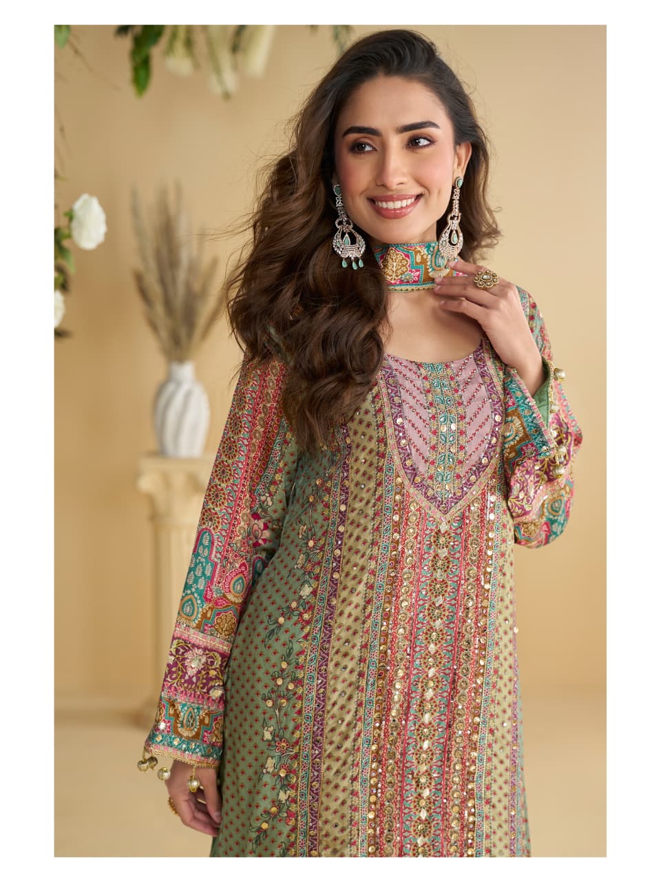 Digital Print Mirror Work Heavy Palazzo Set 10113