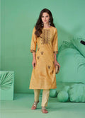 Caramel Pure Cotton Mirror Work Kurti Pant Set 625