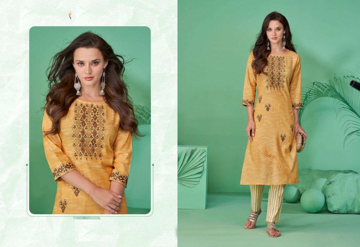 Caramel Pure Cotton Mirror Work Kurti Pant Set 625