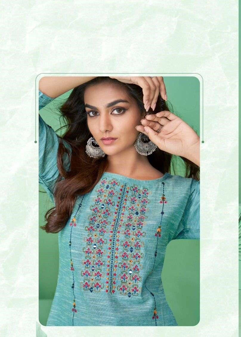 Light Blue Pure Cotton Mirror Work Kurti Pant Set 626