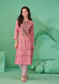 Light Pink Pure Cotton Mirror Work Kurti Pant Set 627