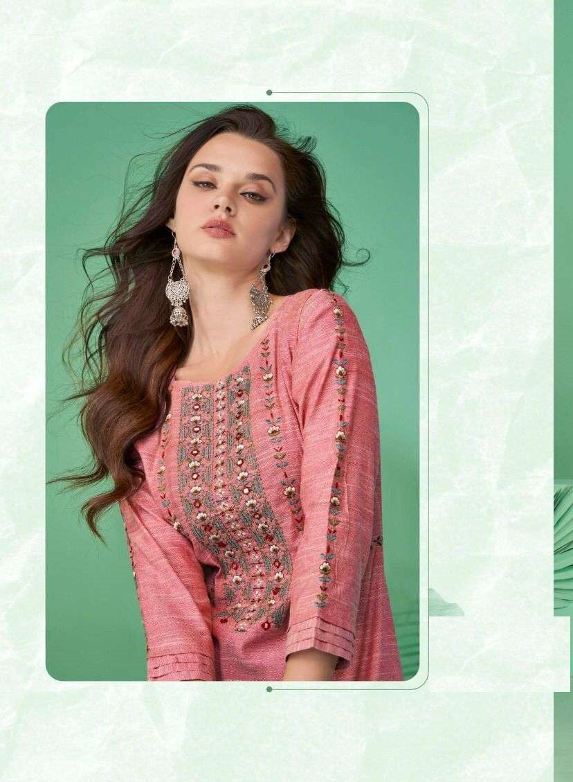 Light Pink Pure Cotton Mirror Work Kurti Pant Set 627