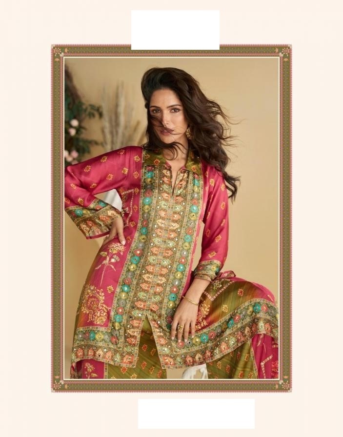 Pure Crepe Silk Digital Print Embellished Mirror Work Co-ord Set 10085