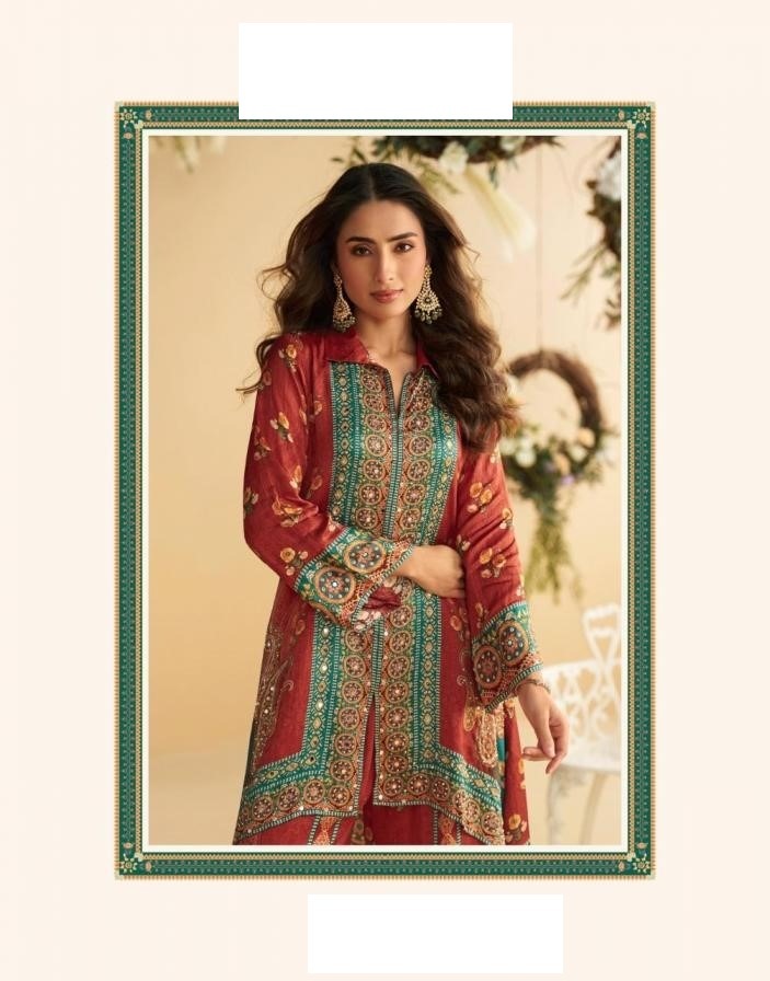 Pure Crepe Silk Digital Print Embellished Mirror Work Co-ord Set 10085
