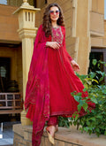 Red Silk Anarkali Style Festive Wear Churidar Suit 4994
