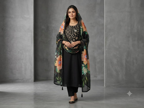 Black Festive Wear Silk Suit With Organza Dupatta 1211