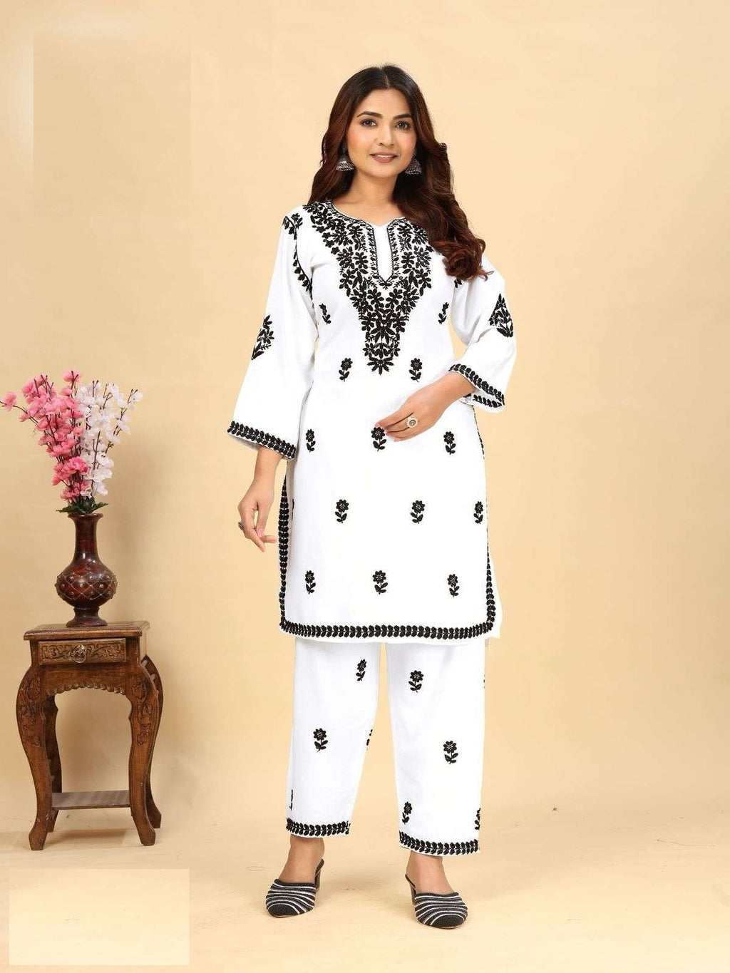 Summer Wear Plus Size Mal Cotton Lucknowi Kurta Set 1101