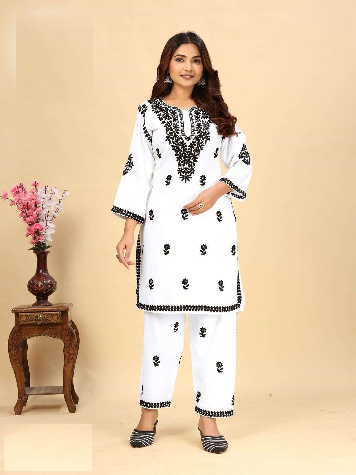 Summer Wear Plus Size Mal Cotton Lucknowi Kurta Set 1101