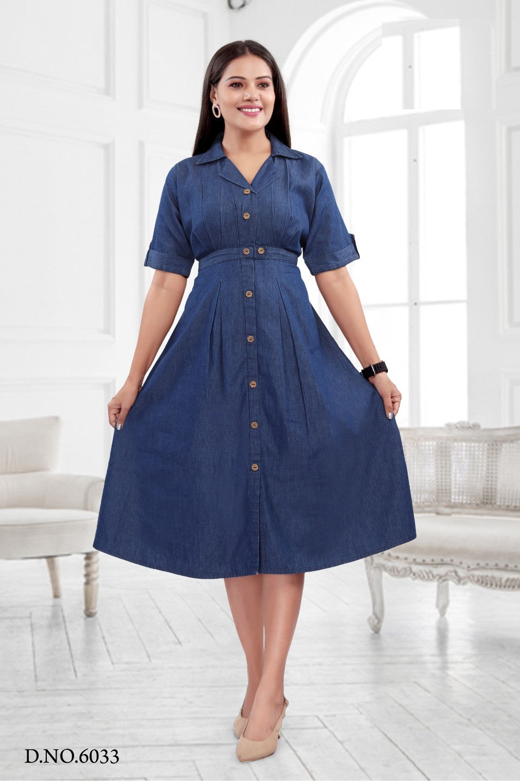 Stylish Denim Long Straight Fit Kurti 6033