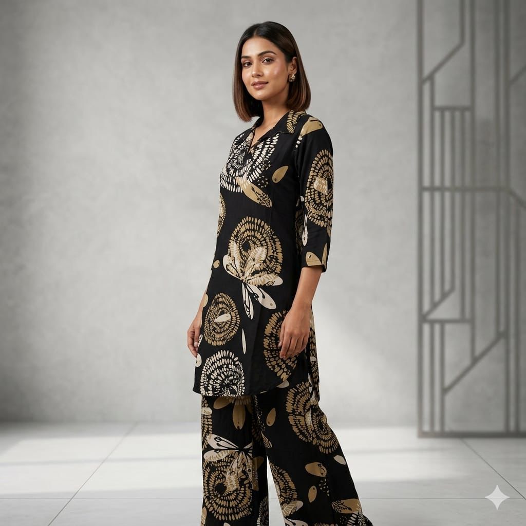 Summer Collection Pure Rayon Black Full Stitched Co-ord Set 3