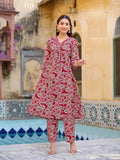 Red Pure Cotton Kurta Set For Summer 1001