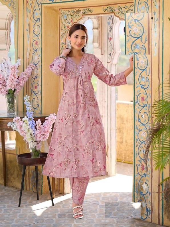 Baby Pink Pure Cotton Kurta Set For Summer 1003