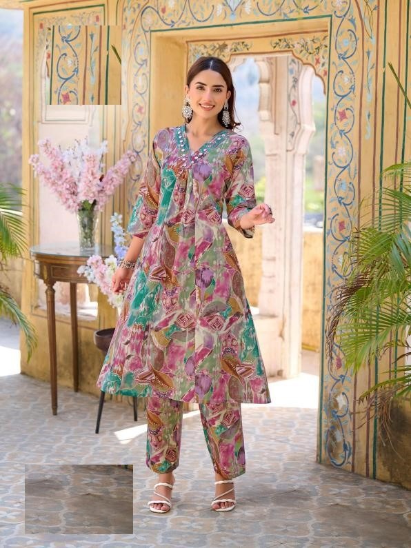 Multicolor Pure Cotton Kurta Set For Summer 1004