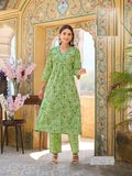 Parrot Green Pure Cotton Kurta Set For Summer 1005