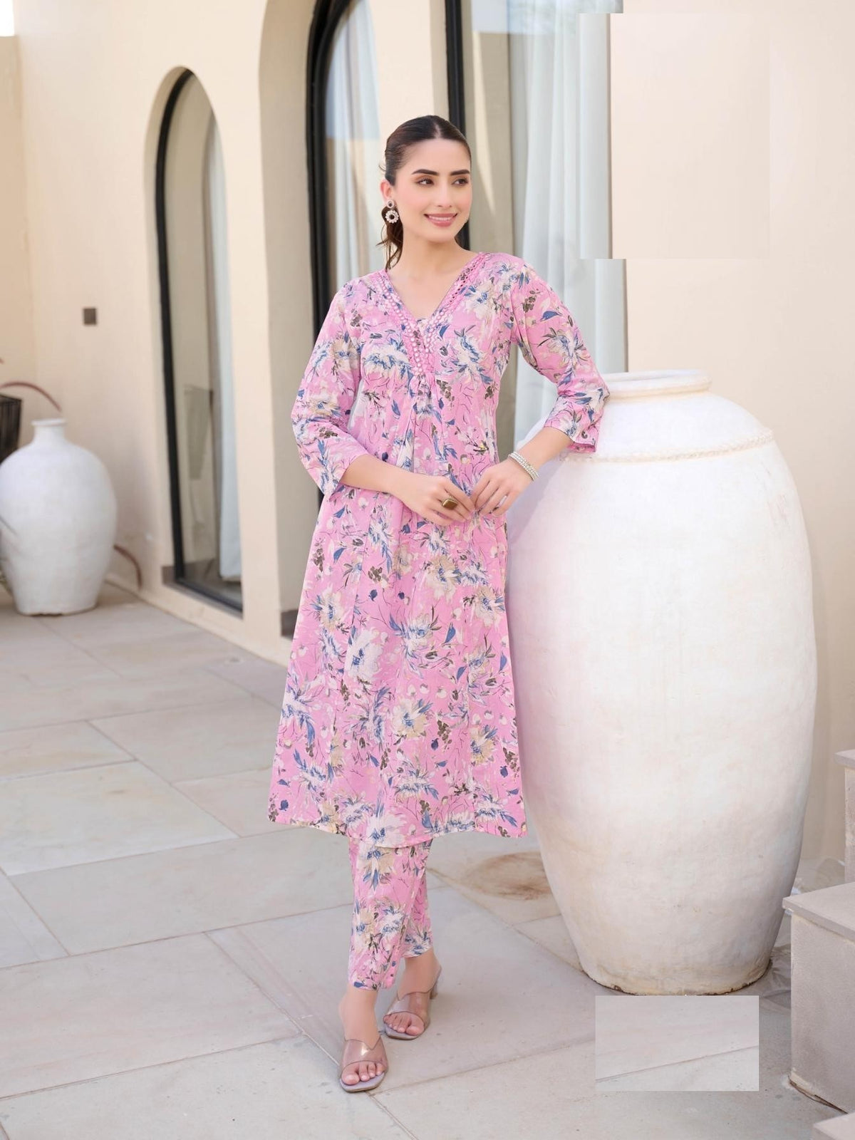 Light Pink Pure Cotton Kurta Set For Summer 2001