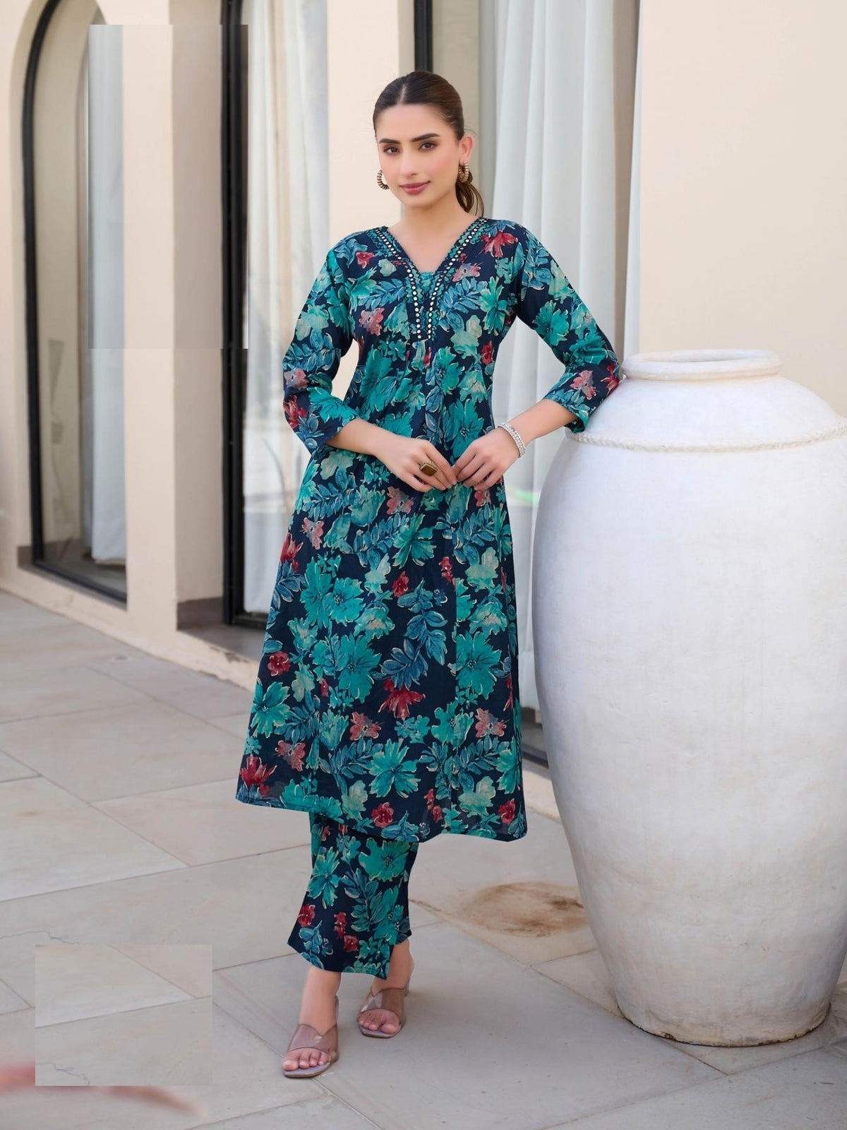 Teal Pure Cotton Kurta Set For Summer 2006