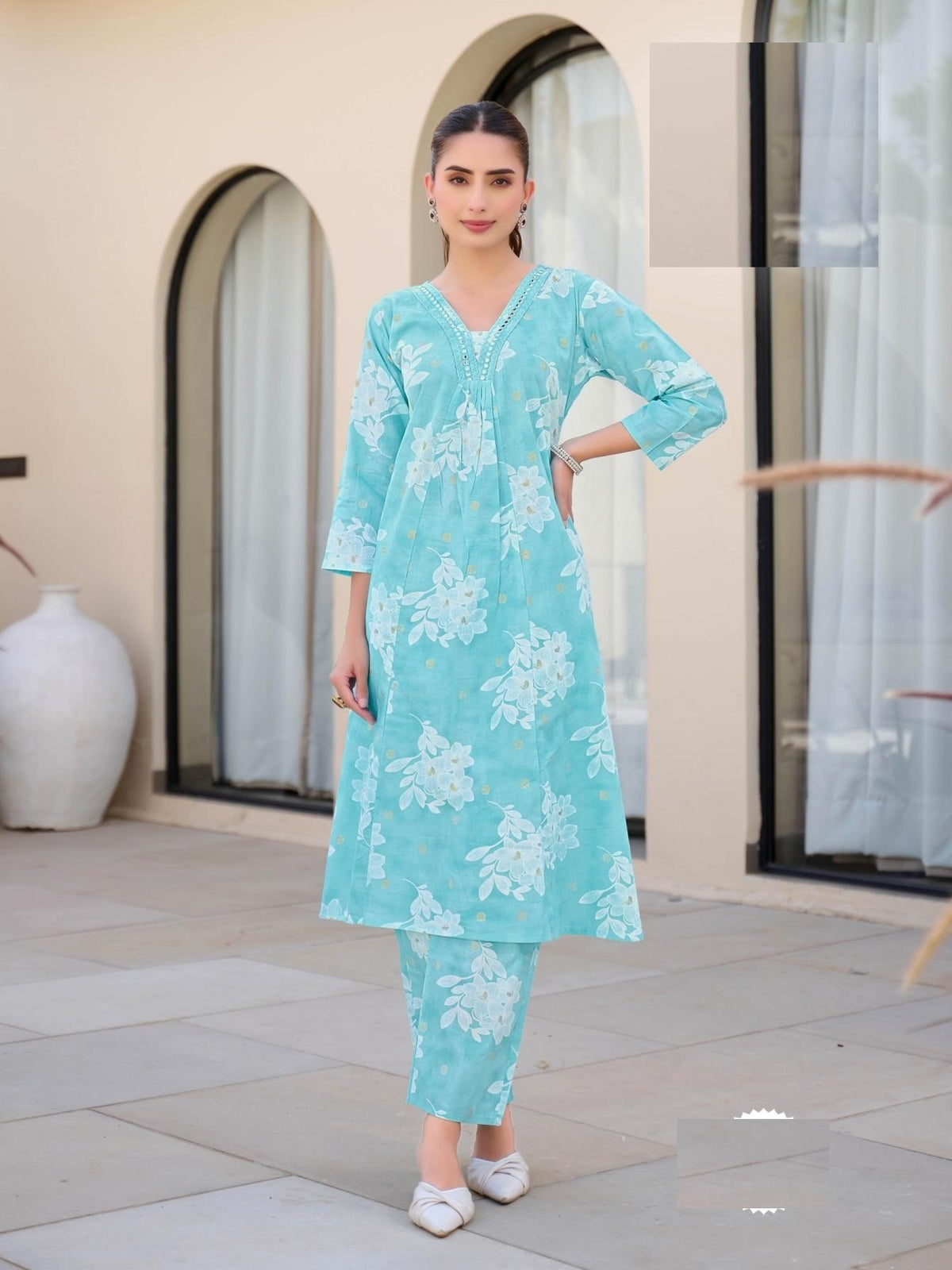 Aqua Blue Pure Cotton Kurta Set For Summer 2007