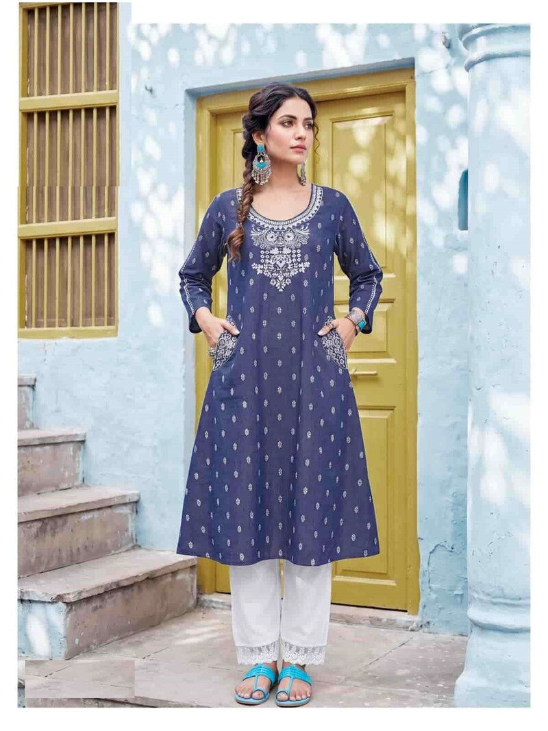 Casual Wear Cotton Denim Wear Kurta Pant Sets 01