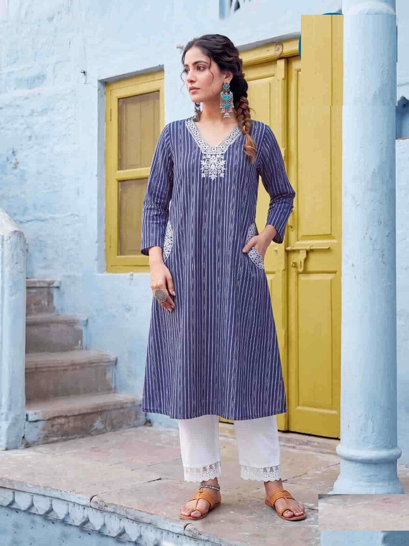 Casual Wear Cotton Denim Wear Kurta Pant Sets 01