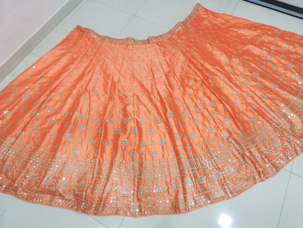 Orange Heavy Silk Wedding Lehenga With Sequins Work E-007