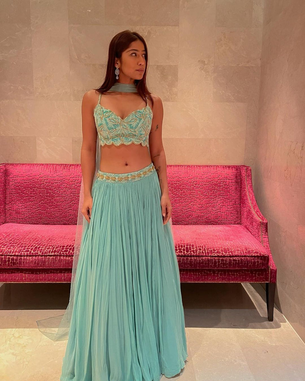 Heavy Georgette Turquoise Wedding Lehenga E-005