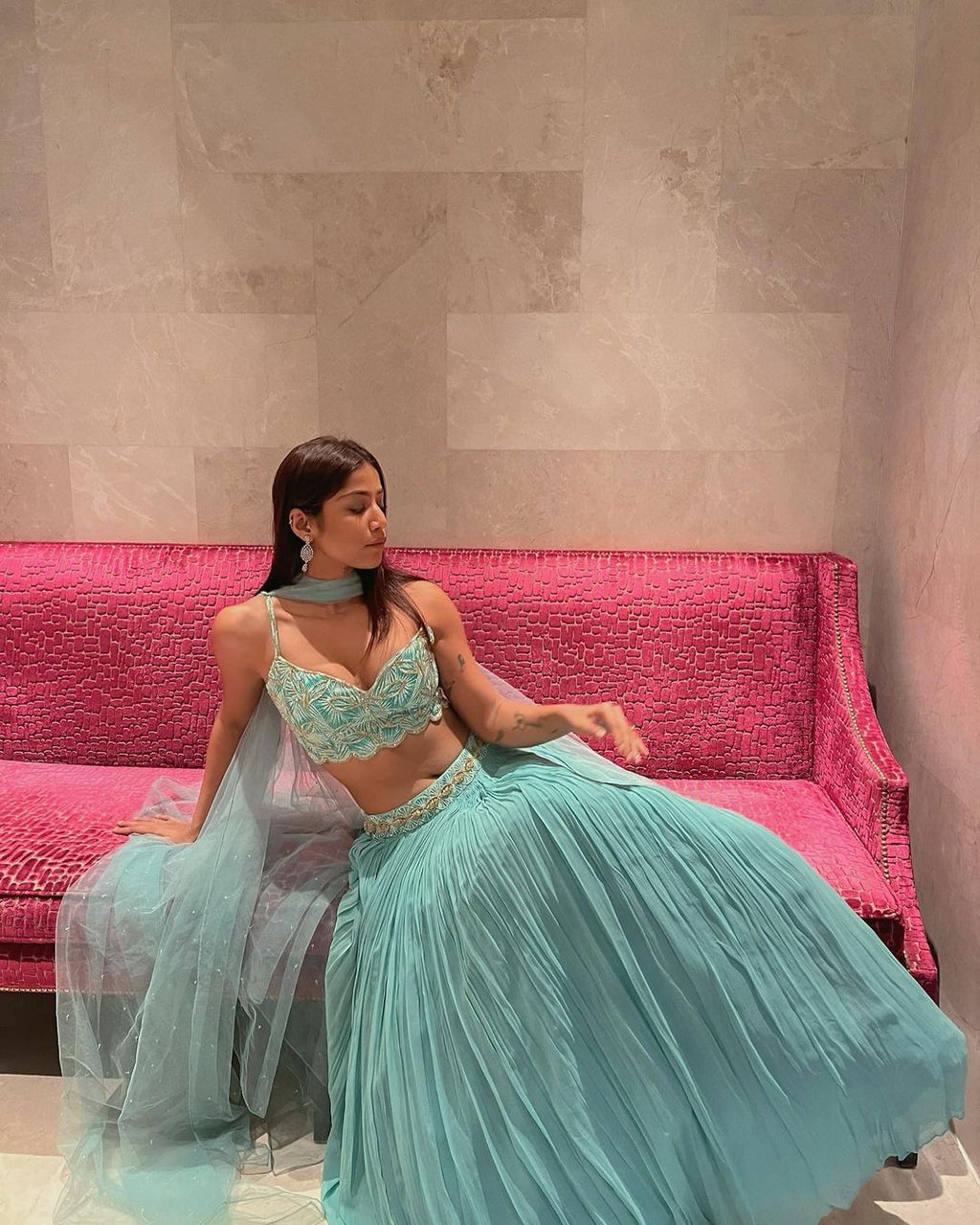 Heavy Georgette Turquoise Wedding Lehenga E-005