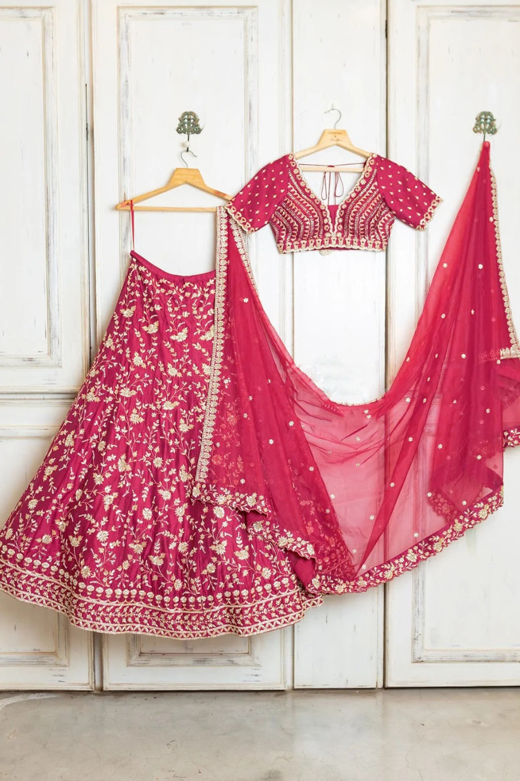 Fuchsia Silk Heavy Embroidery Wedding Lehenga E-006
