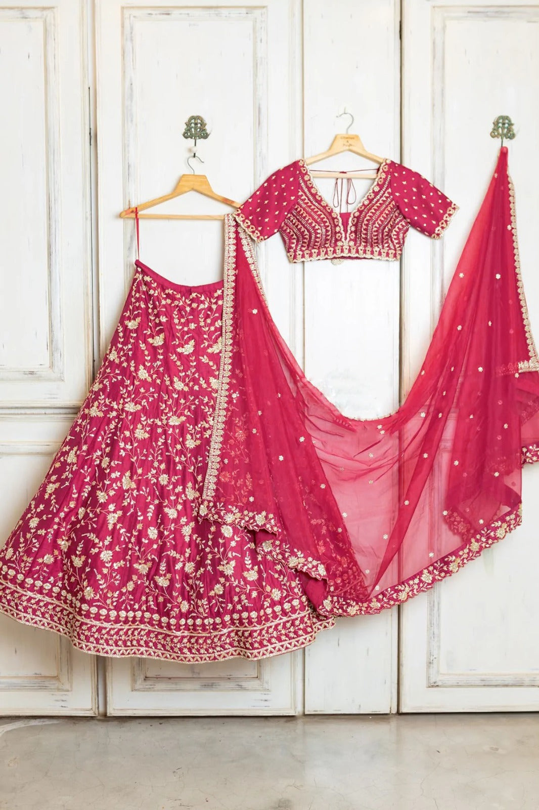 Fuchsia Silk Heavy Embroidery Wedding Lehenga E-006