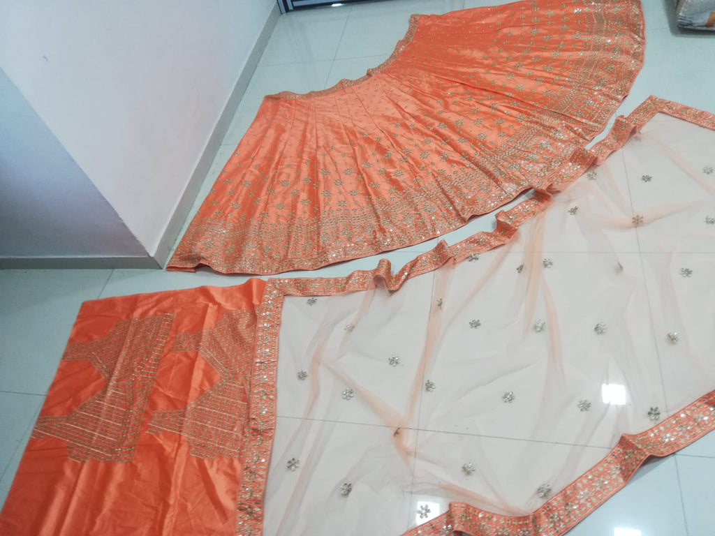 Orange Heavy Silk Wedding Lehenga With Sequins Work E-007