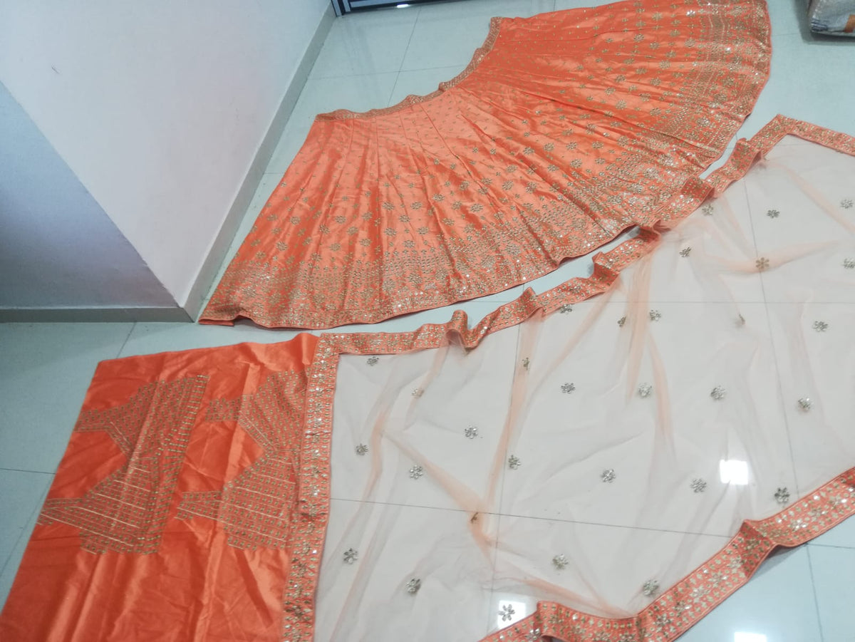 Orange Heavy Silk Wedding Lehenga With Sequins Work E-007