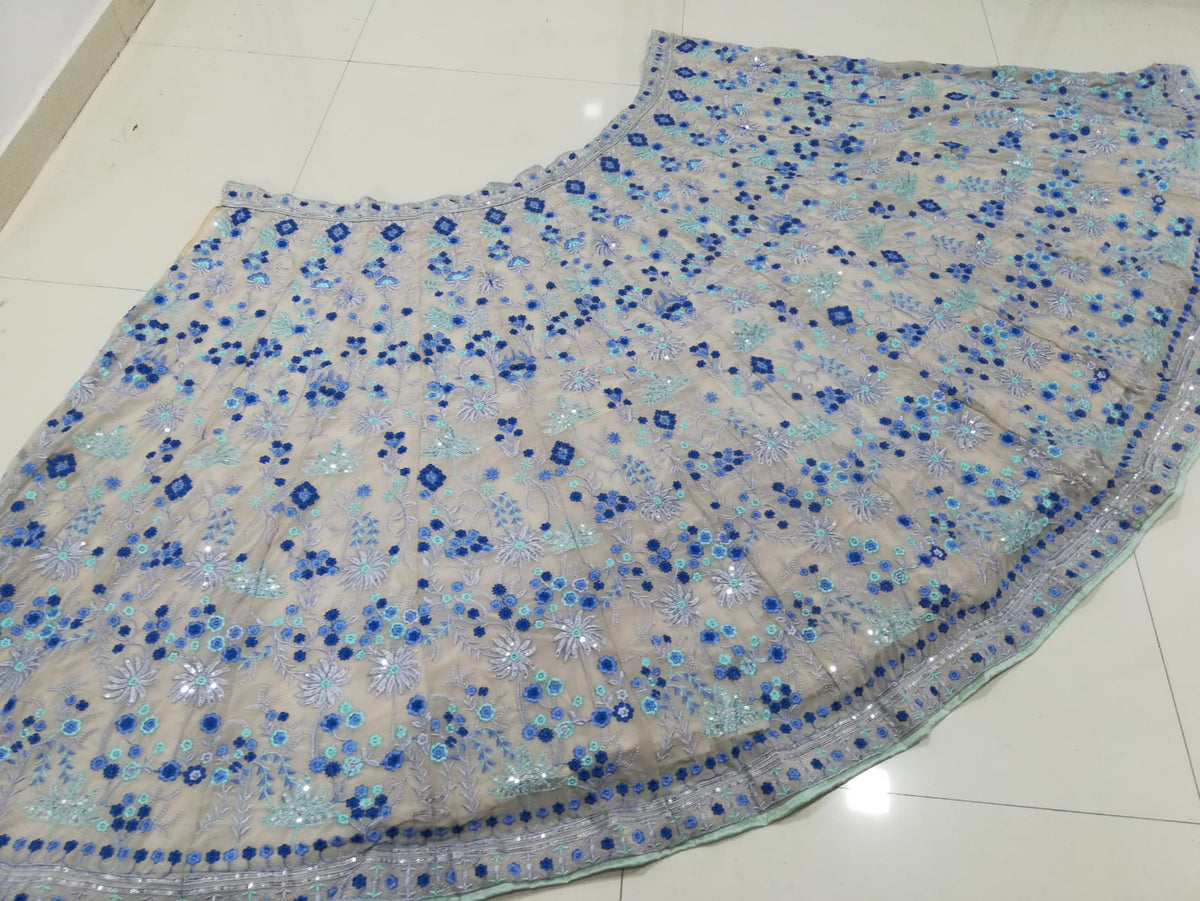 Light Blue Floral Embroidery Georgette Semi Stitched Wedding Lehenga E-008
