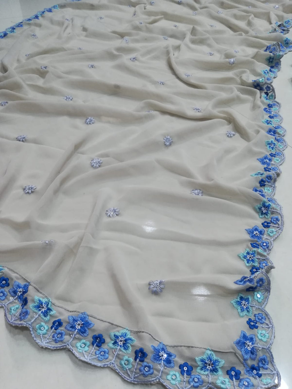 Light Blue Floral Embroidery Georgette Semi Stitched Wedding Lehenga E-008