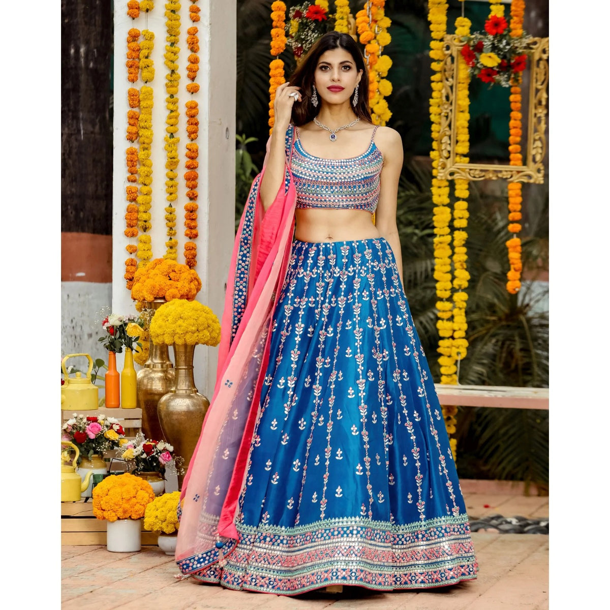 Heavy Chinon Silk Embroidery Work Wedding Lehenga E-026
