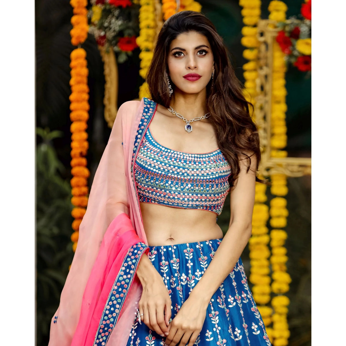 Heavy Chinon Silk Embroidery Work Wedding Lehenga E-026