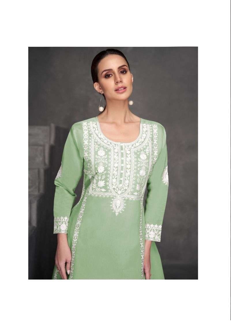 Roman Silk Lucknowi Embroidery Kurta Set 1821