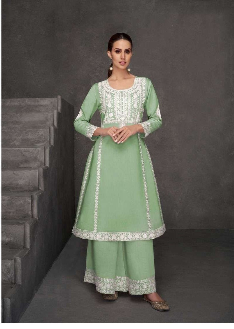 Roman Silk Lucknowi Embroidery Kurta Set 1821