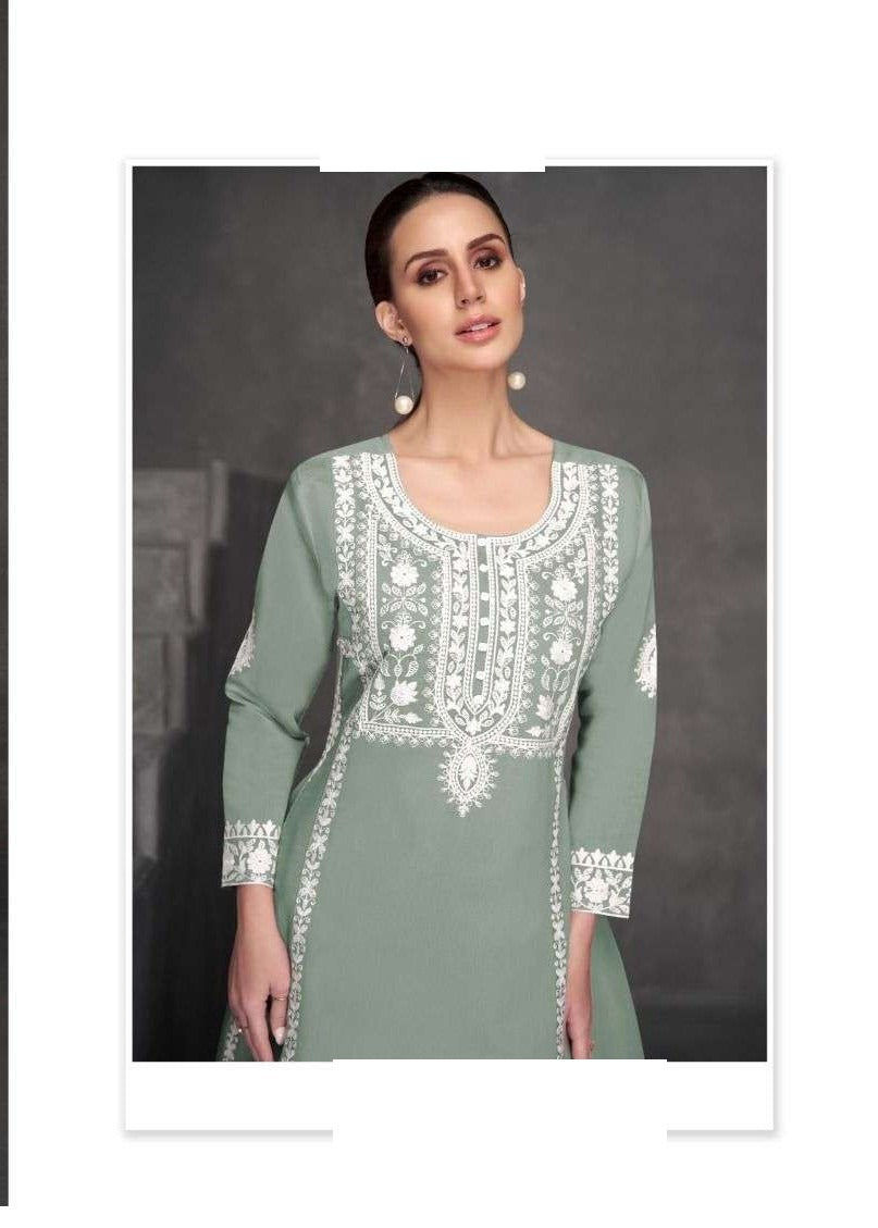 Roman Silk Lucknowi Embroidery Kurta Set 1821