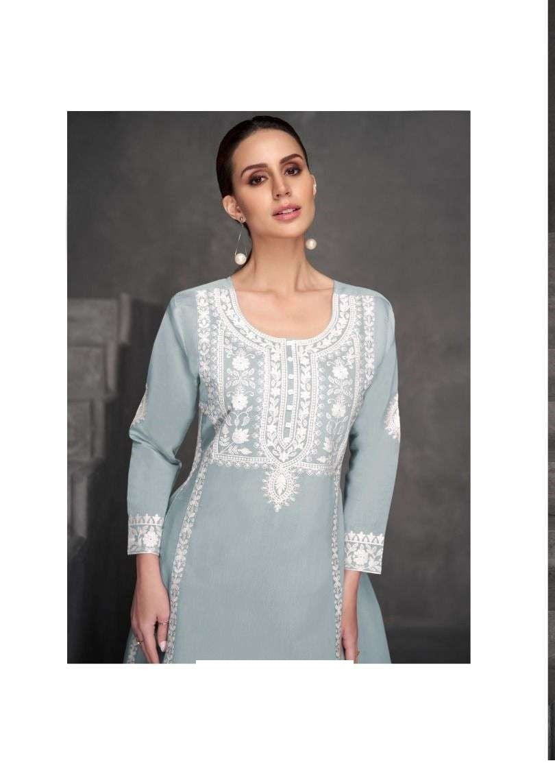 Roman Silk Lucknowi Embroidery Kurta Set 1821